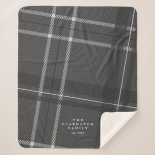 Grey plaid personalised family sherpa blanket