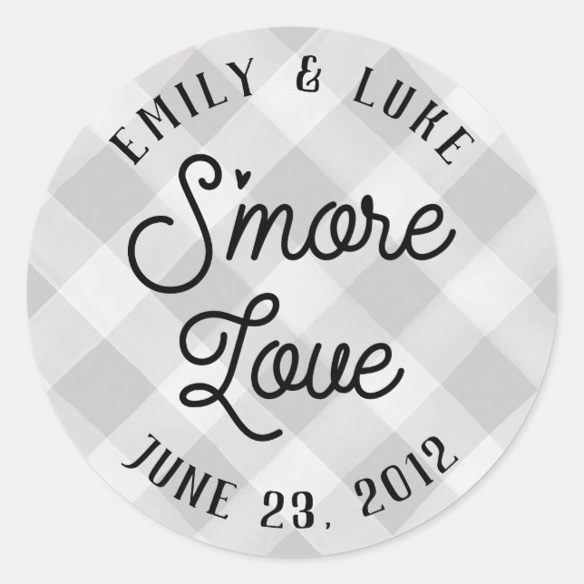 Grey Plaid S'more Love Baby Shower Favour Sticker (Front)