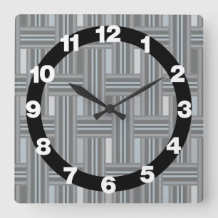 Grey Plaid Weave Square Wall Clock