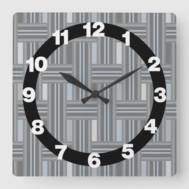Grey Plaid Weave Square Wall Clock (Front)