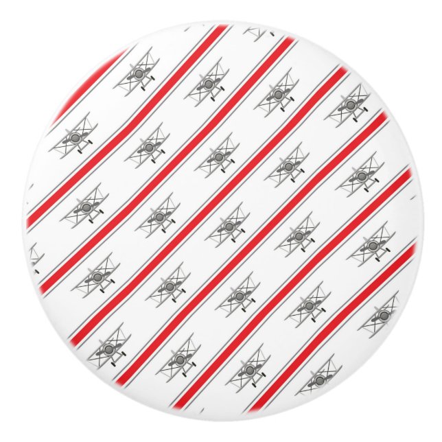 Grey Plane Red Lines Aeroplanes Pilot Plane Ceramic Knob (Front)