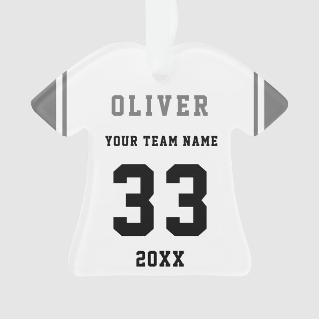 Grey Player Name Number Team Sports Kids Keepsake  Ornament (Front)