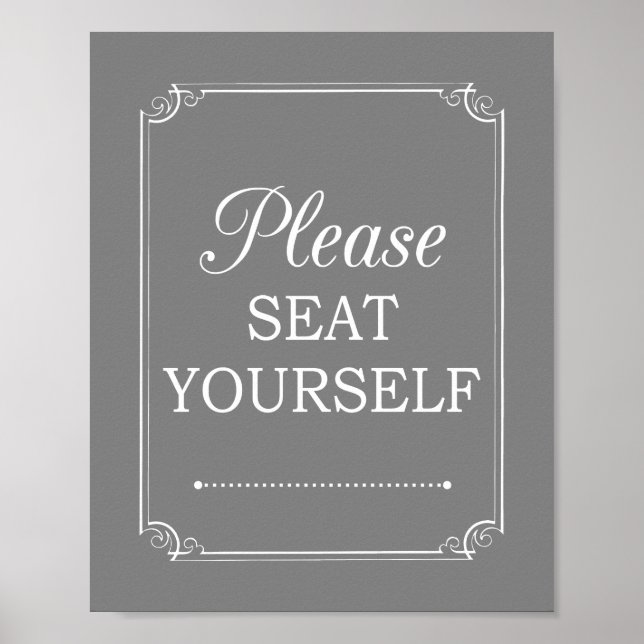 Grey Please Seat Yourself Funny Bathroom Art Sign (Front)