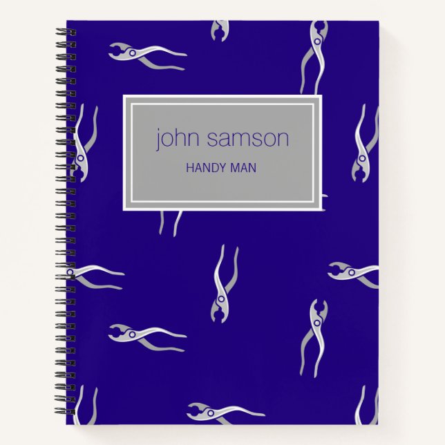 Grey pliers pattern blue Spiral Notebook (Front)
