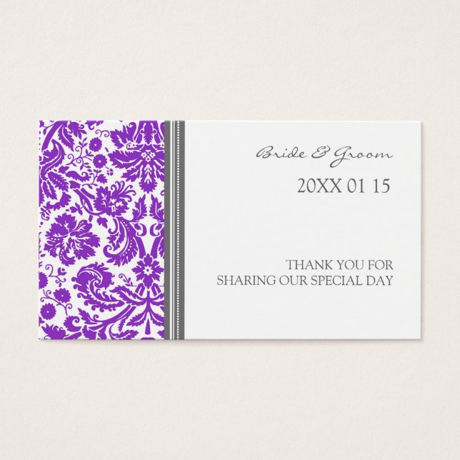 Grey Plum Damask Wedding Favour Tags (Front)