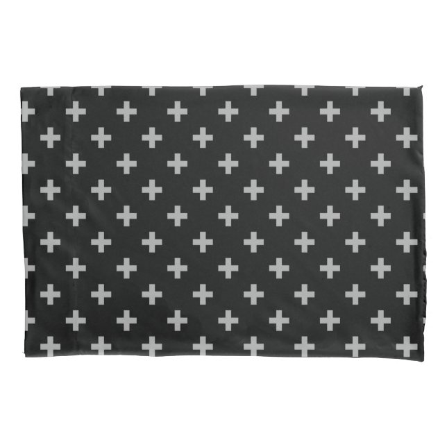 Grey polka crosses on black pillowcase (Front)