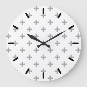 Grey polka crosses on white large clock