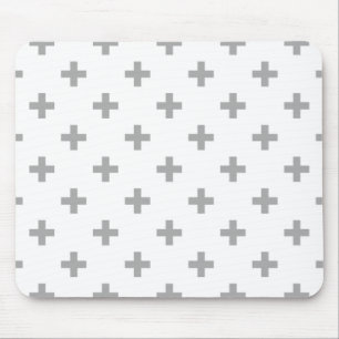Grey polka crosses on white mouse mat