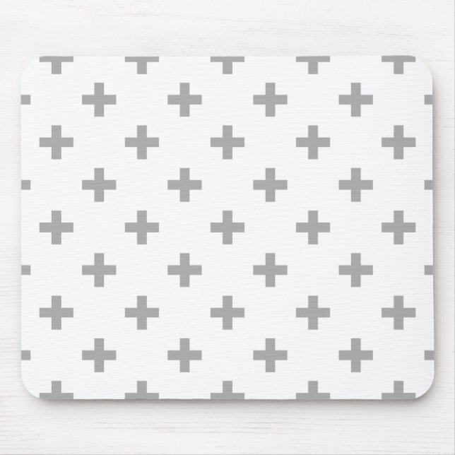Grey polka crosses on white mouse mat (Front)