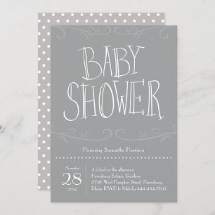 Grey Polka Dot Baby Shower Grey Modern Invitation
