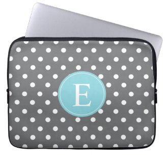 Grey Polka Dot Blue Monogram Laptop Sleeve
