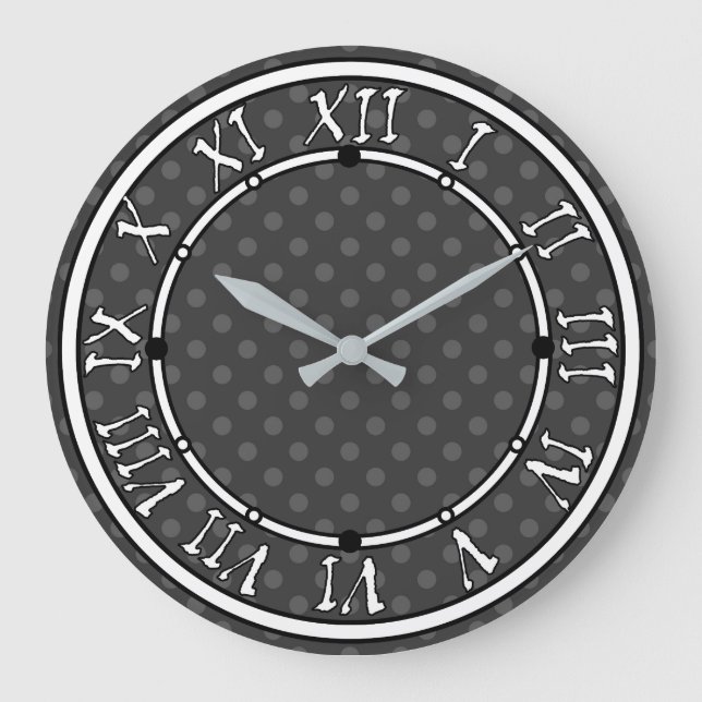 Grey Polka dot  Large Clock (Front)