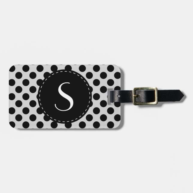 Grey Polka Dot Monogram Personalised Luggage Tag (Front Horizontal)