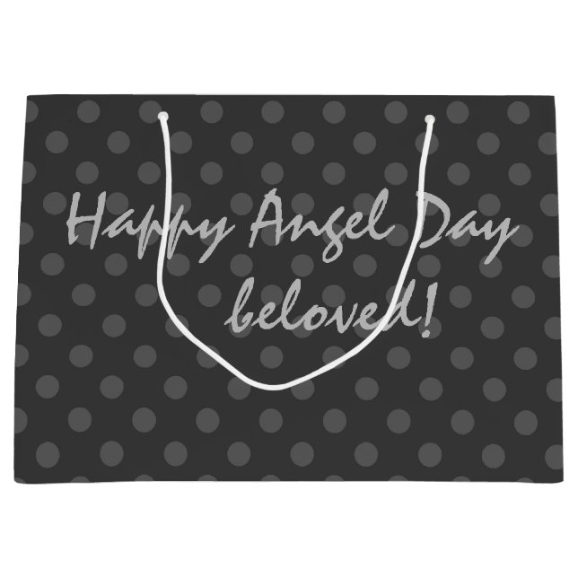 Grey Polka dot , Polka dot , Black and white  Large Gift Bag (Front)