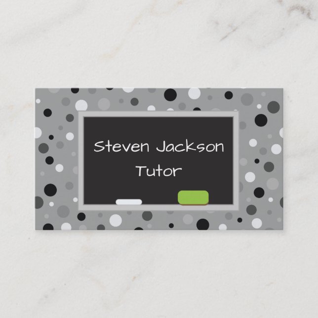 Grey Polka Dot Tutoring Business Card (Front)