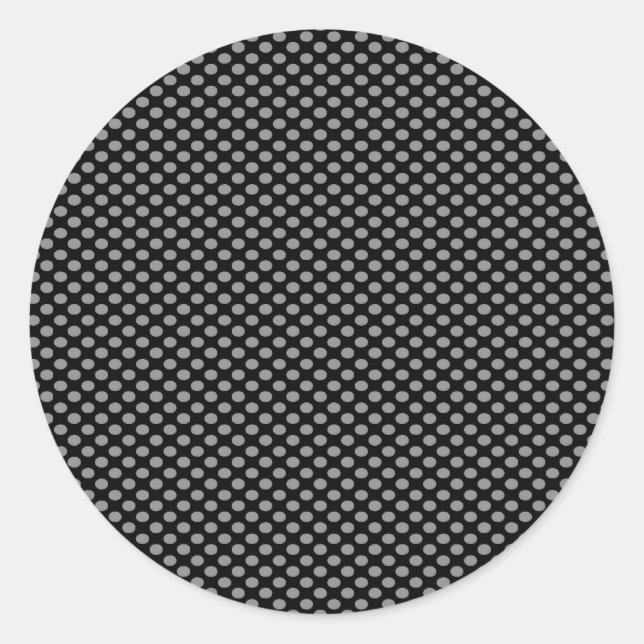 Grey Polka Dots on Black Classic Round Sticker (Front)