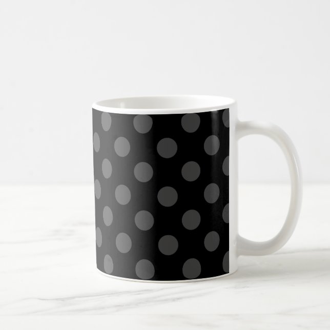 Grey polka dots on black coffee mug (Right)