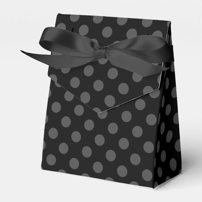 Grey polka dots on black favour box (Front Side)