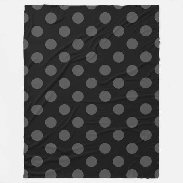 Grey polka dots on black fleece blanket (Front)