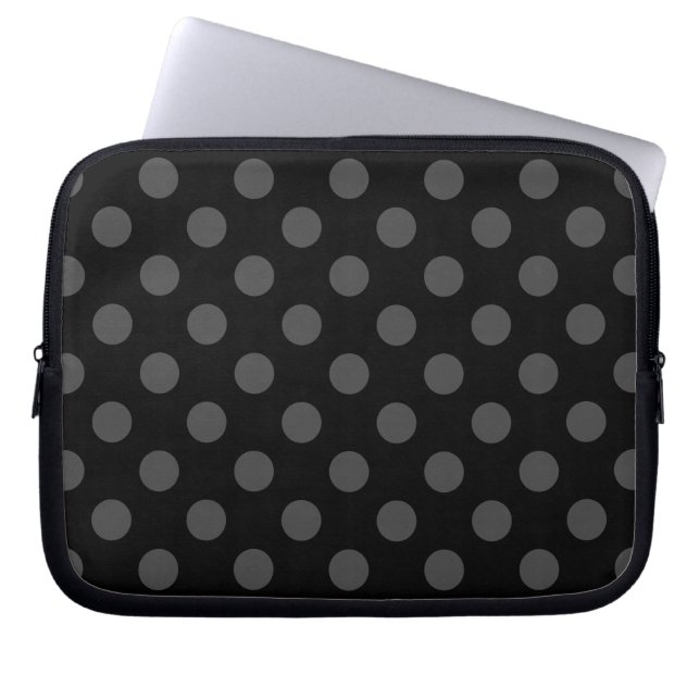 Grey polka dots on black laptop sleeve (Front)