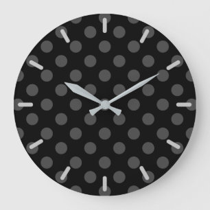 Grey polka dots on black large clock