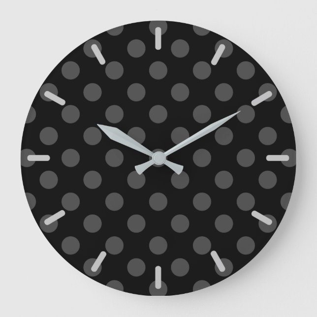 Grey polka dots on black large clock (Front)
