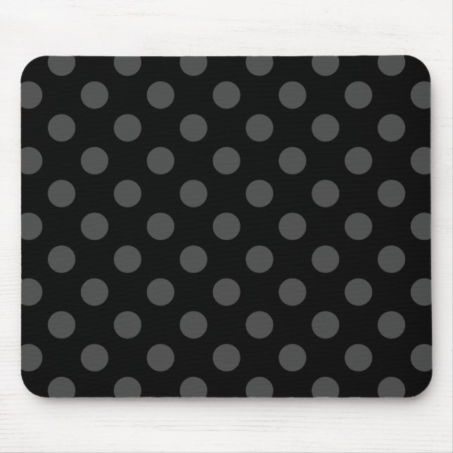 Grey polka dots on black mouse mat (Front)