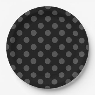 Grey polka dots on black paper plate