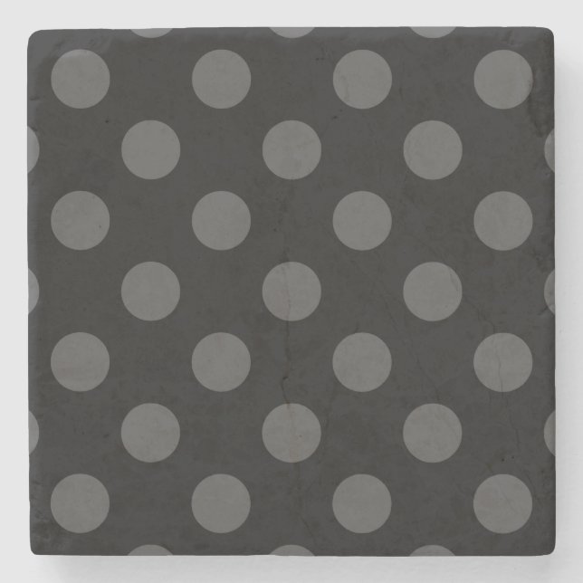 Grey polka dots on black stone coaster (Front)