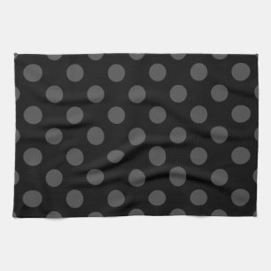 Grey polka dots on black tea towel