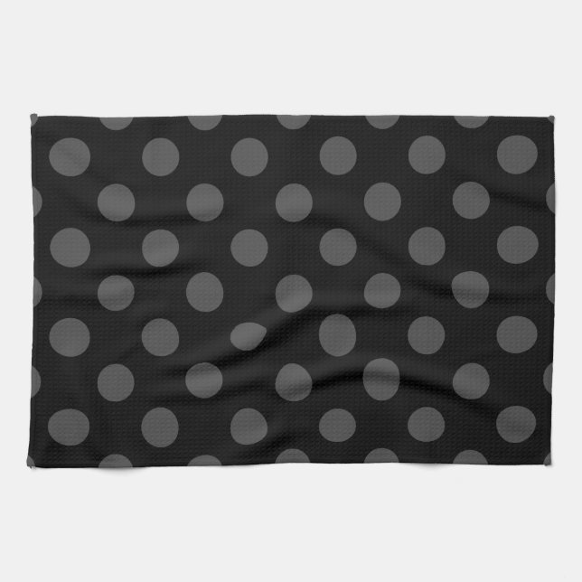 Grey polka dots on black tea towel (Horizontal)