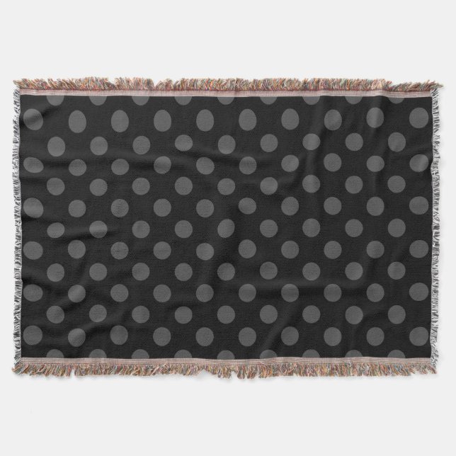 Grey polka dots on black throw blanket (Front)