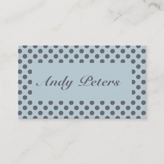 Grey polka dots on blue business card (Front)