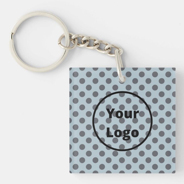 Grey polka dots on blue key ring (Front)
