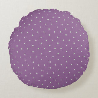 Grey Polka Dots on Purple Background Round Cushion