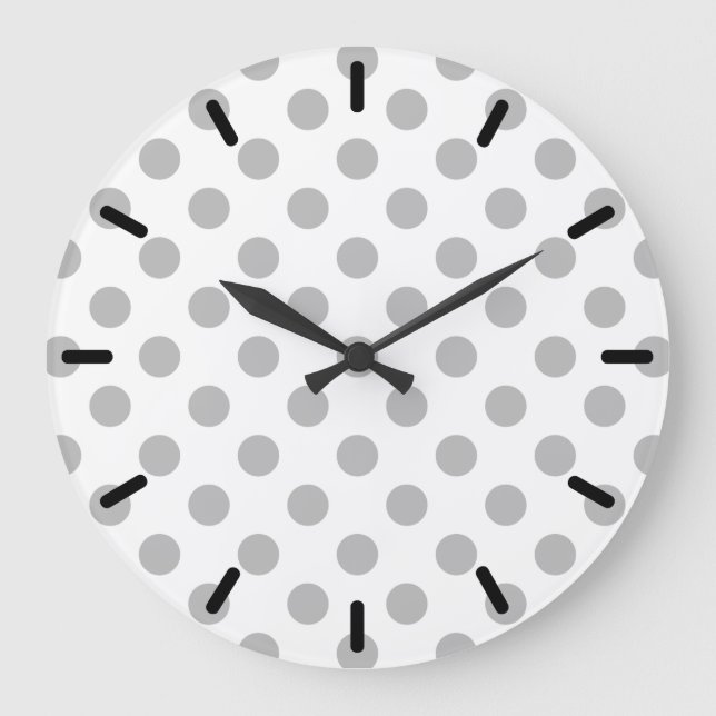 Grey polka dots on white large clock (Front)