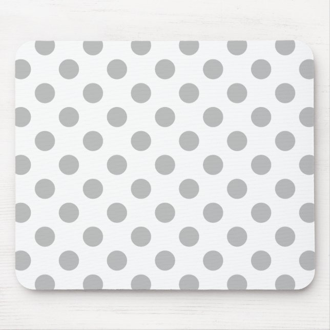 Grey polka dots on white mouse mat (Front)