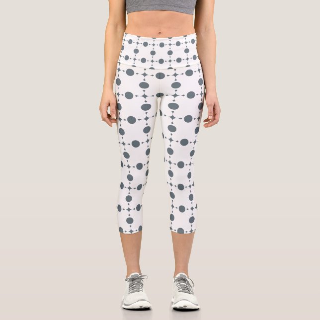 Grey Polka Dots, Polka Dot Pattern, Dots, Dotted Capri Leggings (Front)