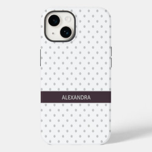 Grey Polka Dots with Dusty Plum Purple Band iPhone 14 Case