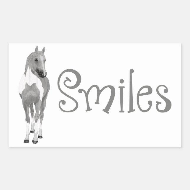 Grey Pony Thinking of you Smiles Hello Horse Rectangular Sticker (Front)