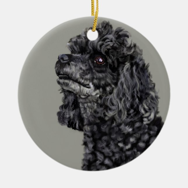 Grey Poodle Ceramic Tree Decoration (Front)