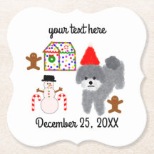 Grey Poodle Christmas #1-2 Paper Coaster 