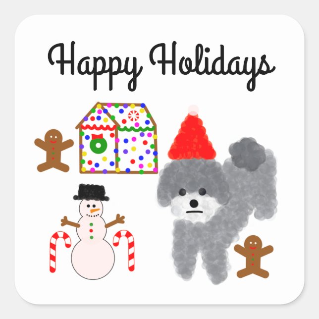 Grey Poodle Christmas #1-2 Stickers (Front)