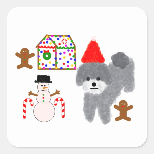 Grey Poodle Christmas #1 Stickers (Front)
