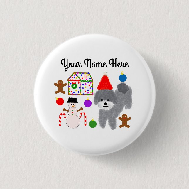 Grey Poodle Christmas #2 Button (Front)