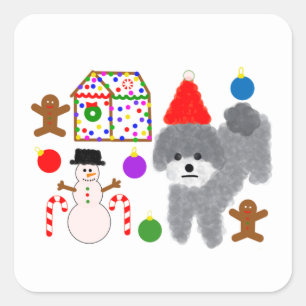 Grey Poodle Christmas #2 Stickers