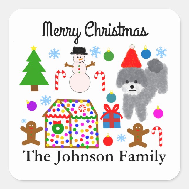 Grey Poodle Christmas #3-2 Stickers (Front)