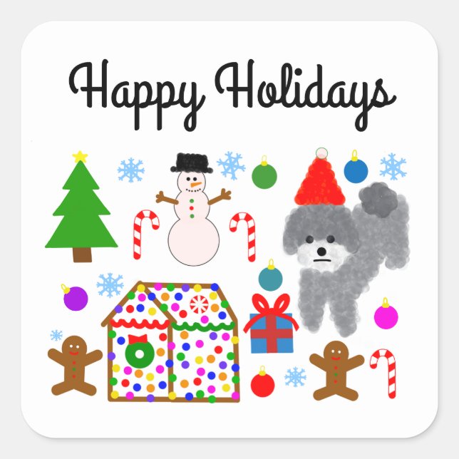 Grey Poodle Christmas #3-3 Stickers (Front)