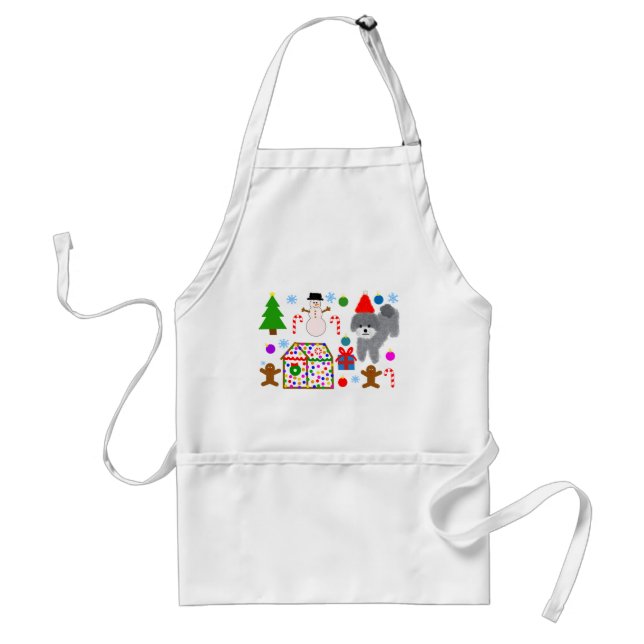 Grey Poodle Christmas #3 Adult Apron (Front)