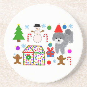 Grey Poodle Christmas #3 Coaster